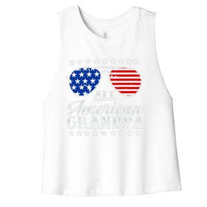 All American Grandpa 4th Of July Family Matching Sunglasses Fathers Day Women's Racerback Cropped Tank