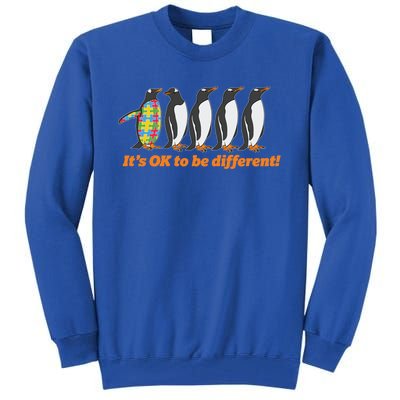 Autism Awareness Gift Funny Gift It's Ok To Be Different Penguin Cute Gift Tall Sweatshirt