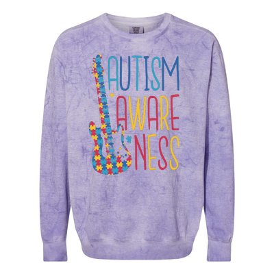 Autism Awareness Guitar Colorblast Crewneck Sweatshirt