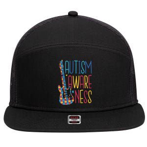 Autism Awareness Guitar 7 Panel Mesh Trucker Snapback Hat