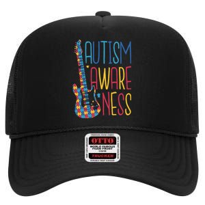 Autism Awareness Guitar High Crown Mesh Back Trucker Hat