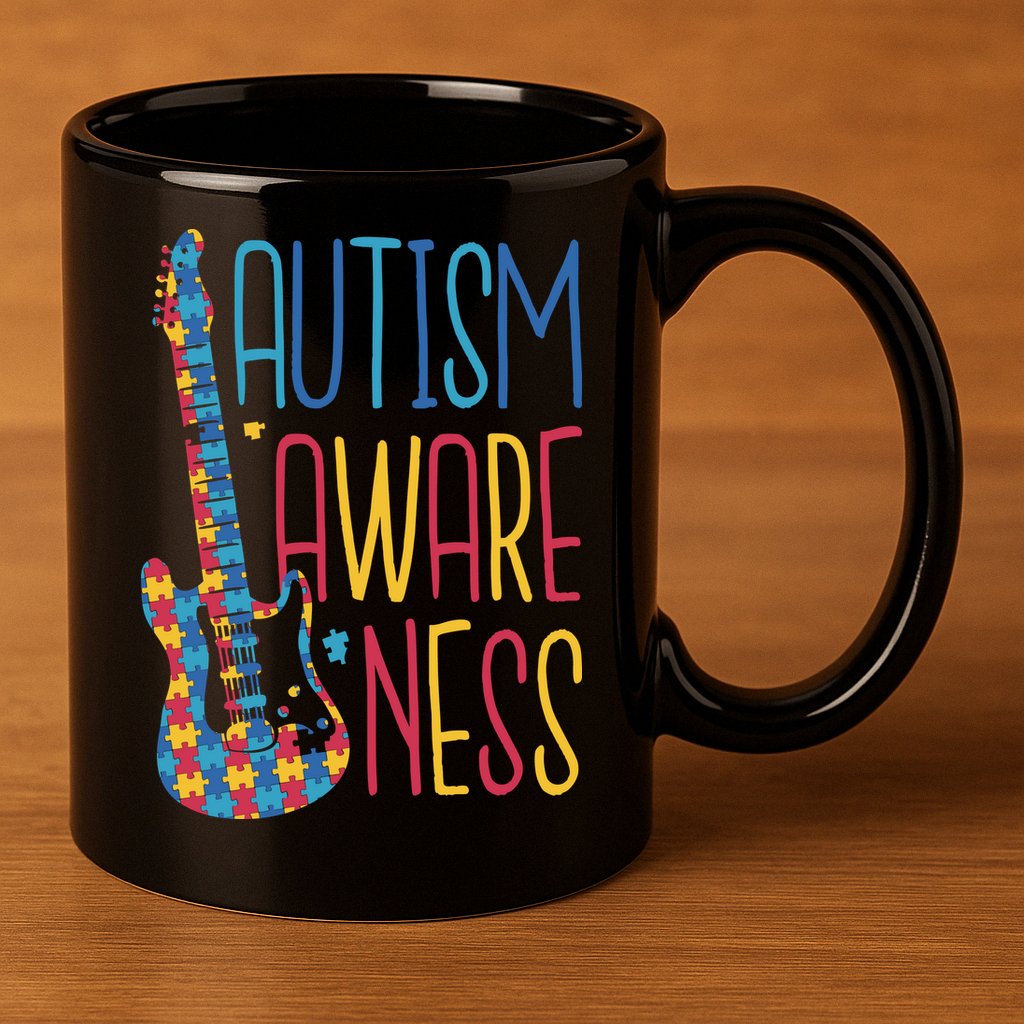 Autism Awareness Guitar 11oz C Handle Ceramic Mug