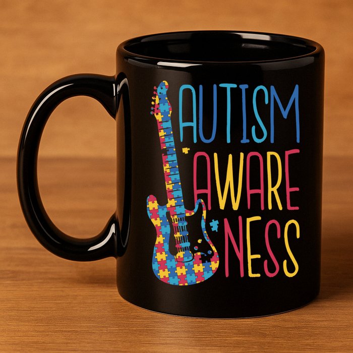 Autism Awareness Guitar 11oz C Handle Ceramic Mug