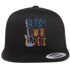 Autism Awareness Guitar Flat Bill Trucker Hat