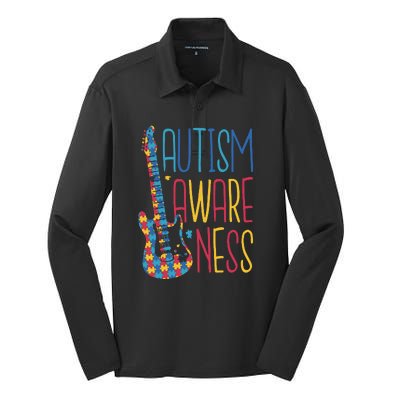 Autism Awareness Guitar Silk Touch Performance Long Sleeve Polo