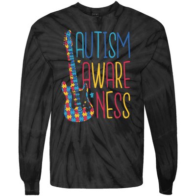 Autism Awareness Guitar Tie-Dye Long Sleeve Shirt