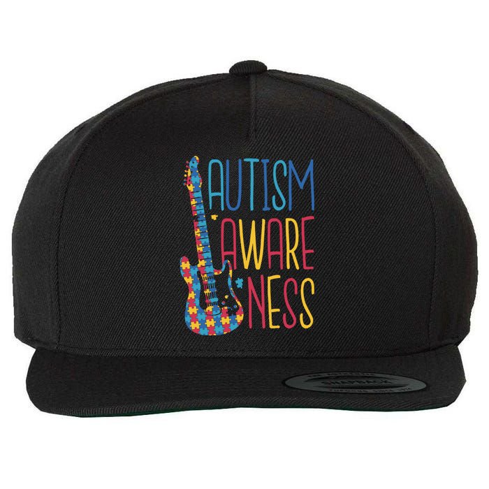 Autism Awareness Guitar Wool Snapback Cap