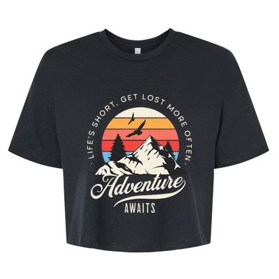 Adventure Awaits Get Lost Mountain Camping Outdoors Bella+Canvas Jersey Crop Tee