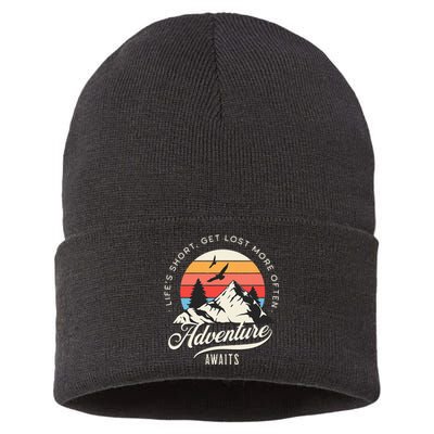 Adventure Awaits Get Lost Mountain Camping Outdoors Sustainable Knit Beanie