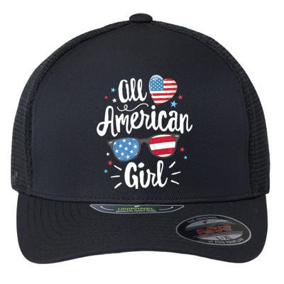 All American Girl Women American Flag 4th Of July Patriotic Flexfit Unipanel Trucker Cap