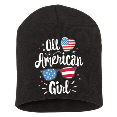 All American Girl Women American Flag 4th Of July Patriotic Short Acrylic Beanie