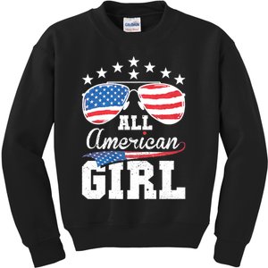 All American Girl Women American Flag 4th Of July Patriotic Kids Sweatshirt