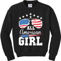 All American Girl Women American Flag 4th Of July Patriotic Kids Sweatshirt