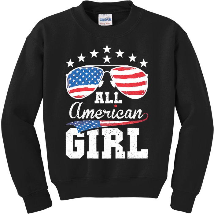 All American Girl Women American Flag 4th Of July Patriotic Kids Sweatshirt