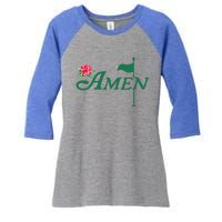 Amen Azalea Golf Masters Floral Golfing Enthusiast Women's Tri-Blend 3/4-Sleeve Raglan Shirt