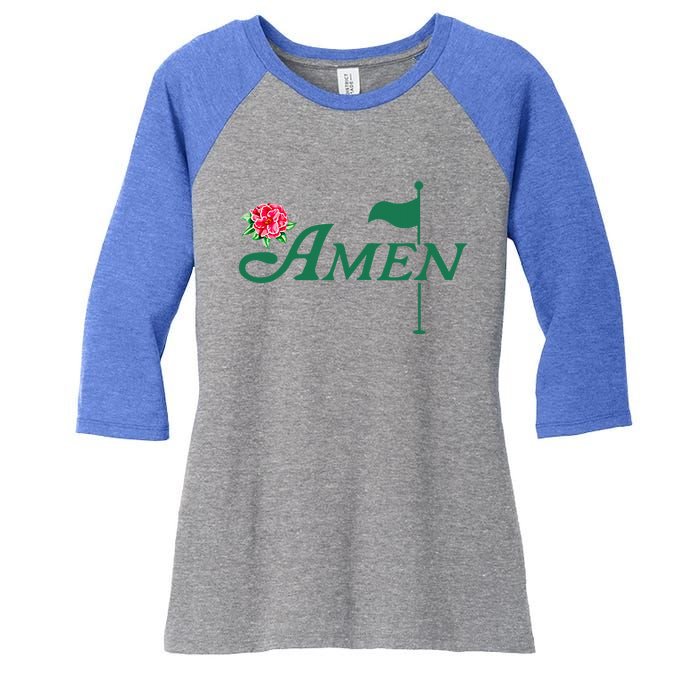 Amen Azalea Golf Masters Floral Golfing Enthusiast Women's Tri-Blend 3/4-Sleeve Raglan Shirt