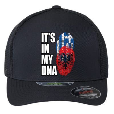 Albanian And Greek Mix Dna Flag Heritage Flexfit Unipanel Trucker Cap