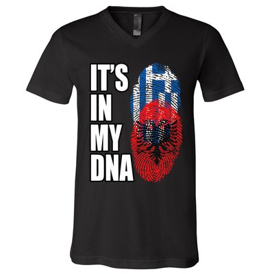 Albanian And Greek Mix Dna Flag Heritage V-Neck T-Shirt