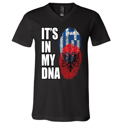 Albanian And Greek Mix Dna Flag Heritage V-Neck T-Shirt