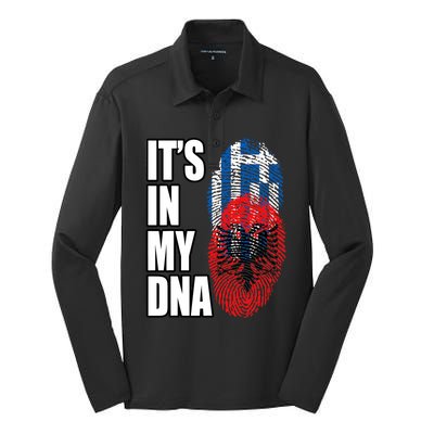 Albanian And Greek Mix Dna Flag Heritage Silk Touch Performance Long Sleeve Polo