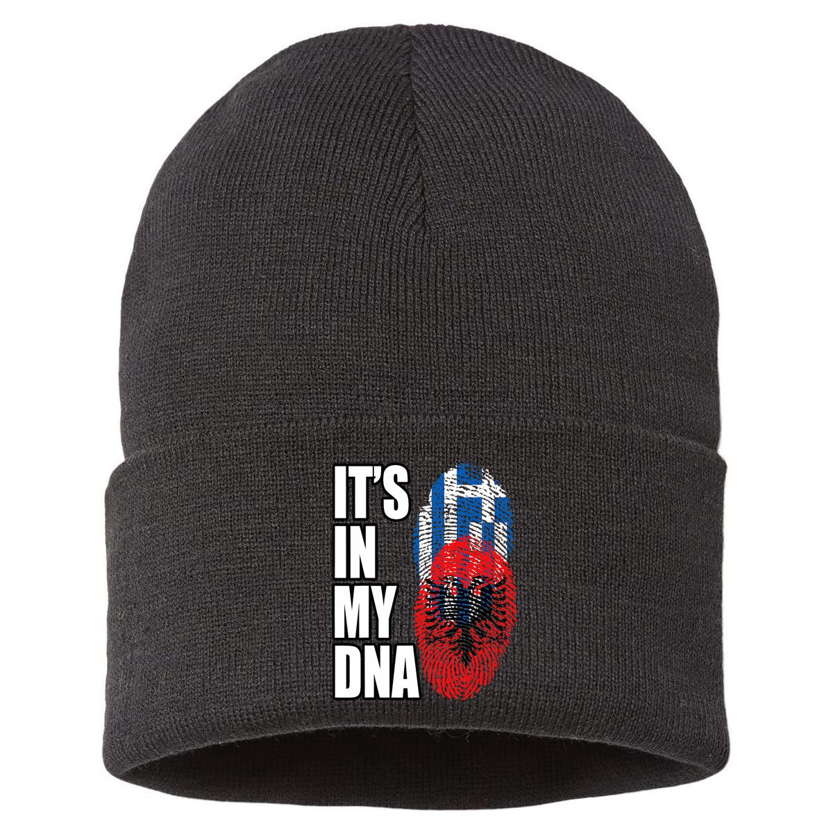 Albanian And Greek Mix Dna Flag Heritage Sustainable Knit Beanie
