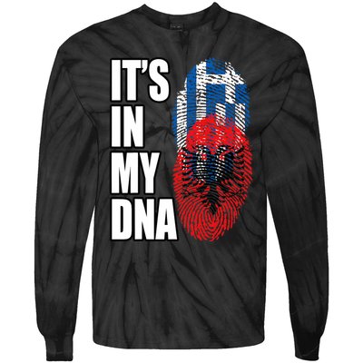 Albanian And Greek Mix Dna Flag Heritage Tie-Dye Long Sleeve Shirt