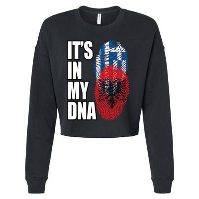Albanian And Greek Mix Dna Flag Heritage Cropped Pullover Crew