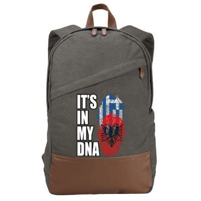 Albanian And Greek Mix Dna Flag Heritage Cotton Canvas Backpack