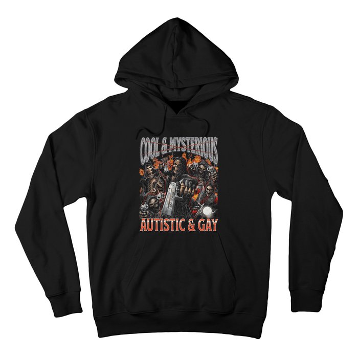 Autistic And Gay Funny Hard Skeleton Meme Graphic Bootleg Hoodie