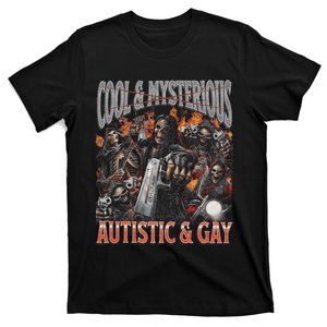 Autistic And Gay Funny Hard Skeleton Meme Graphic Bootleg T-Shirt