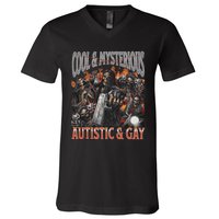 Autistic And Gay Funny Hard Skeleton Meme Graphic Bootleg V-Neck T-Shirt