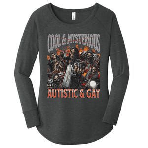 Autistic And Gay Funny Hard Skeleton Meme Graphic Bootleg Women's Perfect Tri Tunic Long Sleeve Shirt