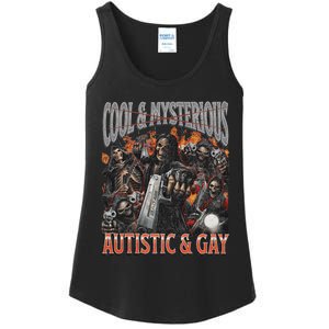 Autistic And Gay Funny Hard Skeleton Meme Graphic Bootleg Ladies Essential Tank