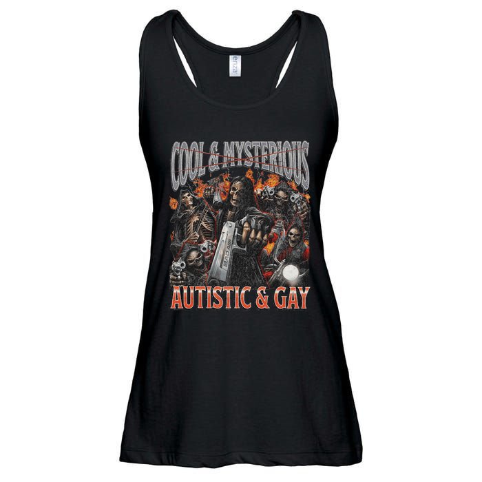 Autistic And Gay Funny Hard Skeleton Meme Graphic Bootleg Ladies Essential Flowy Tank