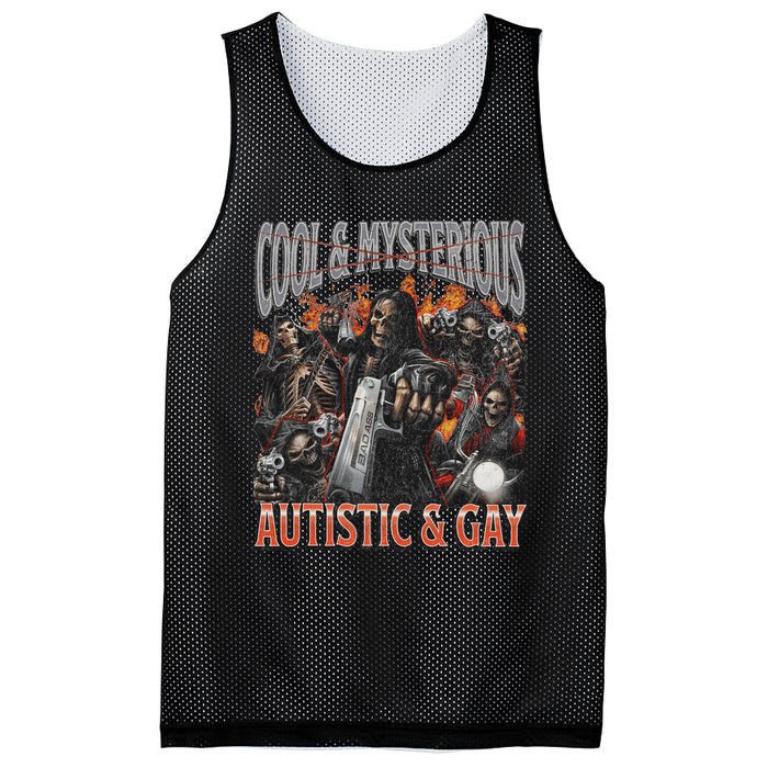 Autistic And Gay Funny Hard Skeleton Meme Graphic Bootleg Mesh Reversible Basketball Jersey Tank