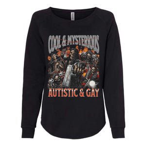 Autistic And Gay Funny Hard Skeleton Meme Graphic Bootleg Womens California Wash Sweatshirt