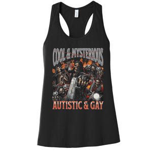 Autistic And Gay Funny Hard Skeleton Meme Graphic Bootleg Women's Racerback Tank