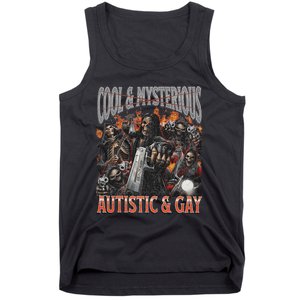 Autistic And Gay Funny Hard Skeleton Meme Graphic Bootleg Tank Top