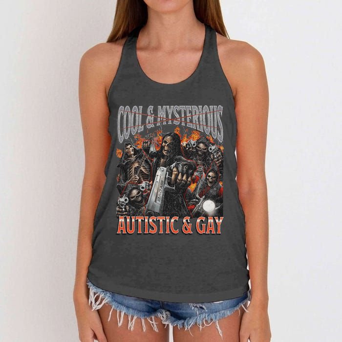 Autistic And Gay Funny Hard Skeleton Meme Graphic Bootleg Women's Knotted Racerback Tank