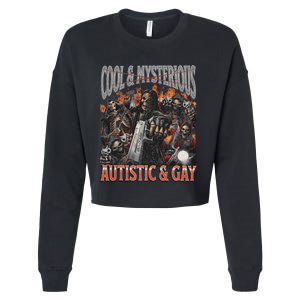 Autistic And Gay Funny Hard Skeleton Meme Graphic Bootleg Cropped Pullover Crew