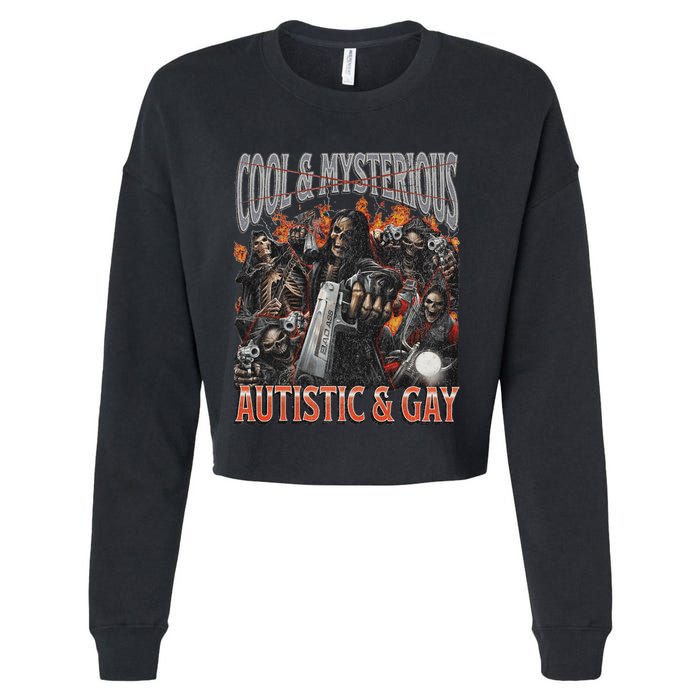 Autistic And Gay Funny Hard Skeleton Meme Graphic Bootleg Cropped Pullover Crew