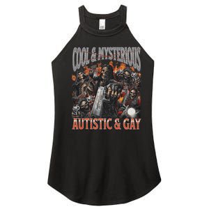 Autistic And Gay Funny Hard Skeleton Meme Graphic Bootleg Women's Perfect Tri Rocker Tank