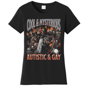 Autistic And Gay Funny Hard Skeleton Meme Graphic Bootleg Women's T-Shirt