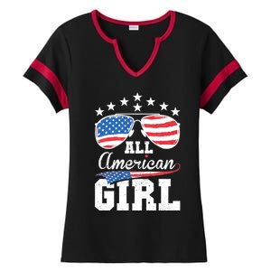 All American Girl 4th Of July Matching Family Ladies Halftime Notch Neck Tee