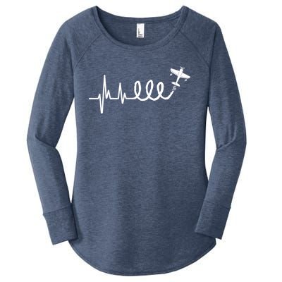 Aerobatic Airplane Heartbeat Ekg Funny Pilot Aviation Gift Women's Perfect Tri Tunic Long Sleeve Shirt