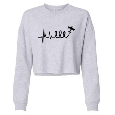 Aerobatic Airplane Heartbeat Ekg Funny Pilot Aviation Gift Cropped Pullover Crew