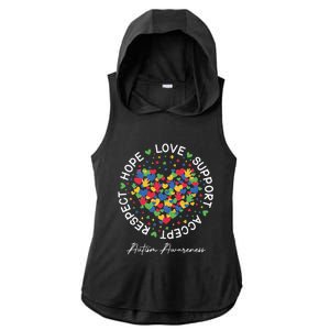 Autism Awareness Hope Love Support Accept Respect Ladies PosiCharge Tri-Blend Wicking Draft Hoodie Tank