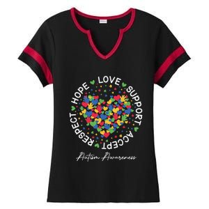 Autism Awareness Hope Love Support Accept Respect Ladies Halftime Notch Neck Tee