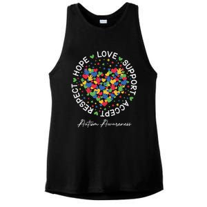 Autism Awareness Hope Love Support Accept Respect Ladies PosiCharge Tri-Blend Wicking Tank