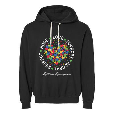 Autism Awareness Hope Love Support Accept Respect Garment-Dyed Fleece Hoodie